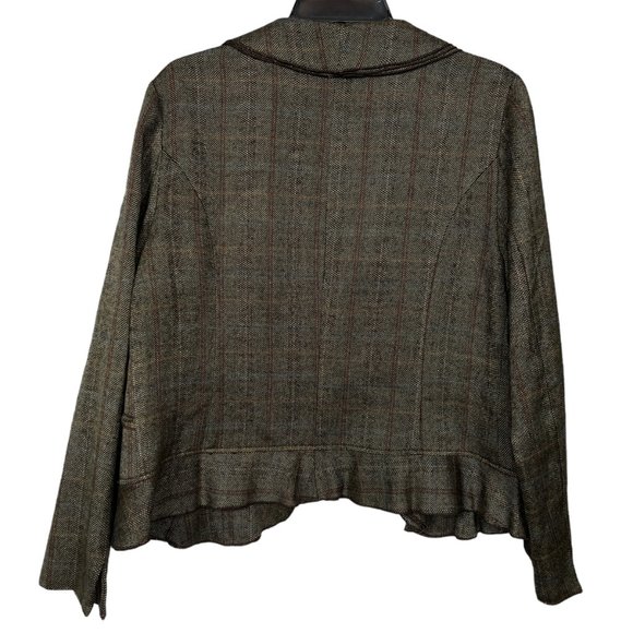 Coldwater Creek Blazer Womens 12 Brown Plaid Floral Open Front Stretch - Picture 2 of 11